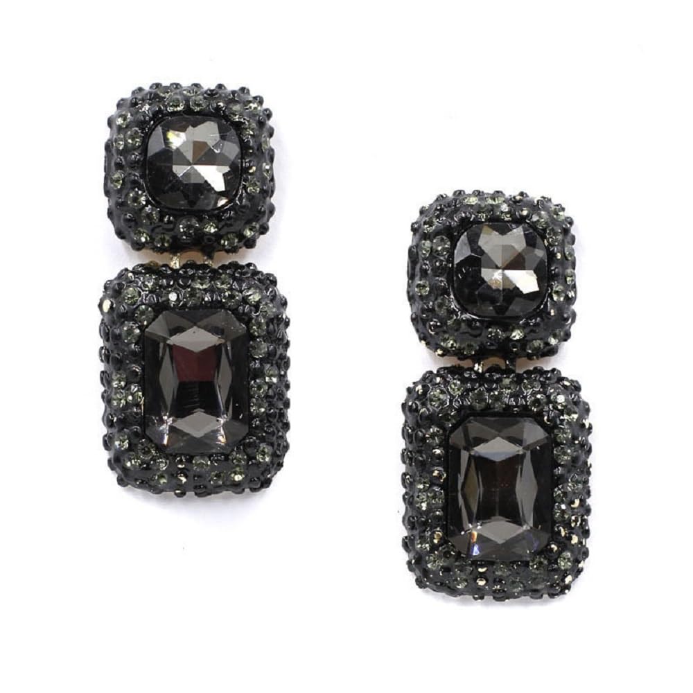 Vintage Geometric Black Colorful Rhinestone Statement Earrings Elegant Fancy Crystal Rectangle Drop Dangle Earrings Prom Pageant Earrings for Women