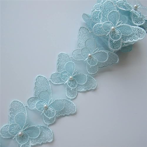 3 yardas de cuentas de mariposa azul con borde de encaje, adorno de diamantes de imitación de 2.6 in de ancho, adornos vintage, bordes, tela