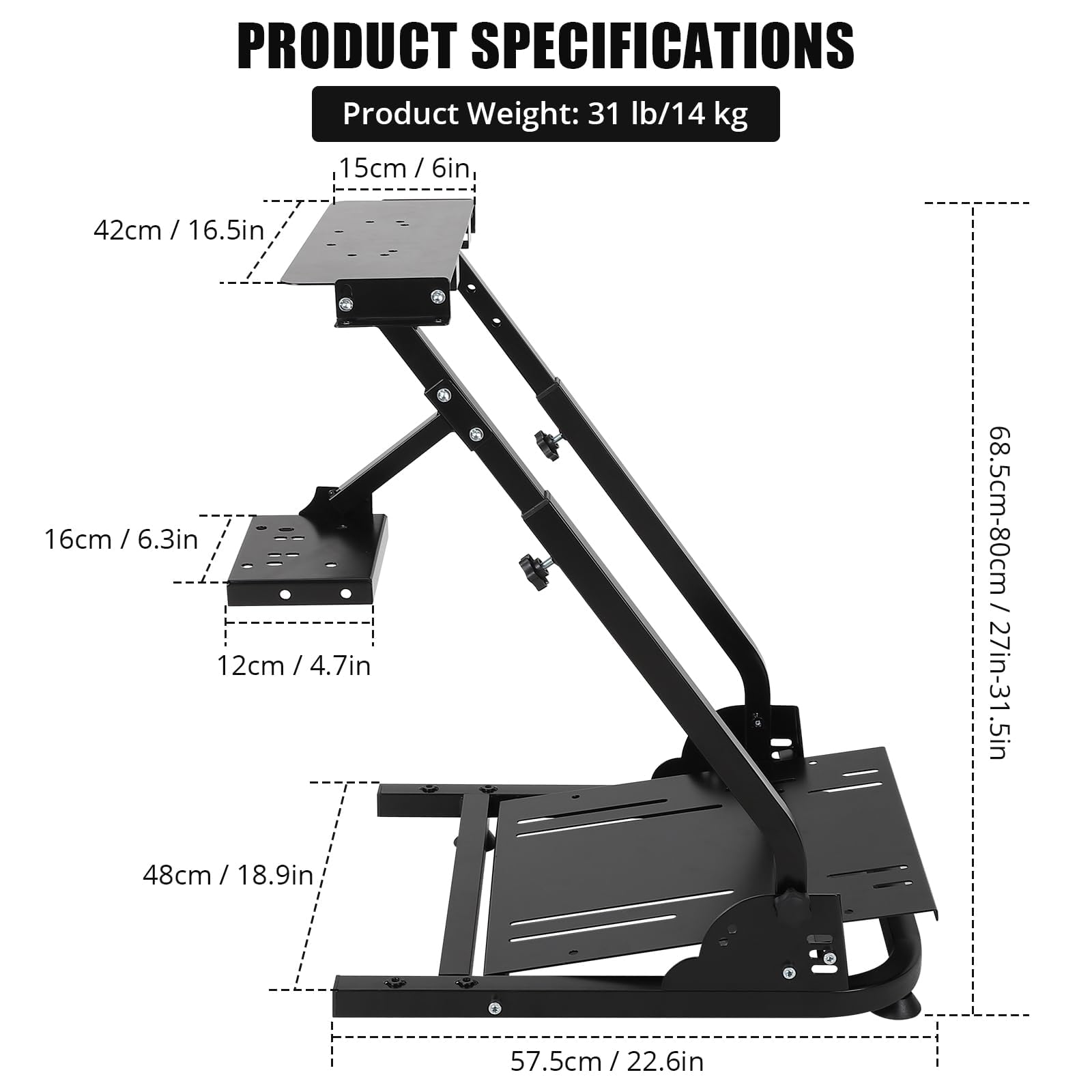 Garvee Support de volant de course G920 pliable et réglable – Design en L robuste – Compatible marque renommée G25/G27/G29/G920 – Pour PS5/PS4/PC – Double bras tube carré européen, rangement pliable