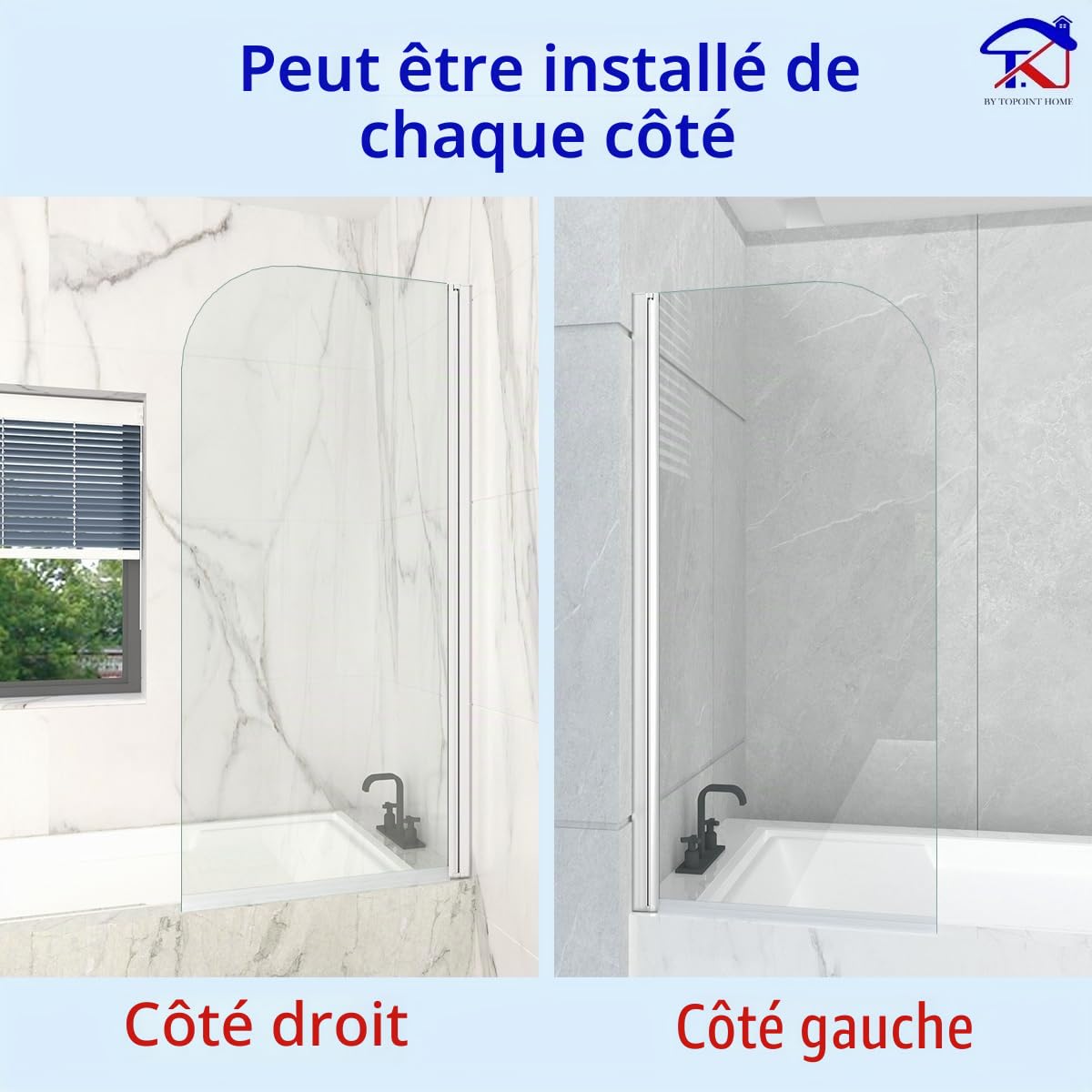 T&K Paroi de douche pour baignoire 70 x 140 cm chromée, Paroi de baignoire pliable bords arrondis verre de sécurité trempé de 5 mm facile à nettoyer des deux côtés écran de douche