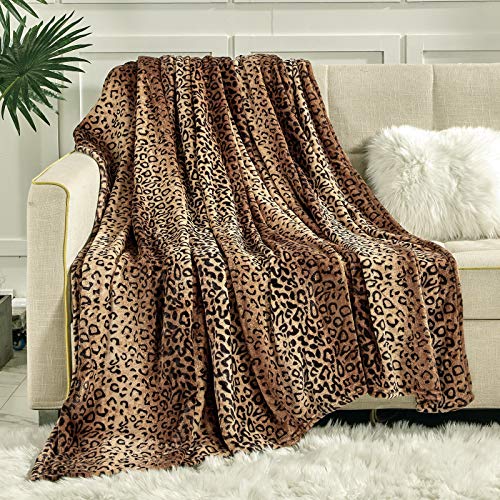 Viviland Manta de franela de forro polar, tamaño 50 x 60, 280 g/m², manta ligera para sofá cama, manta cálida súper suave, acogedora, estampado de leopardo