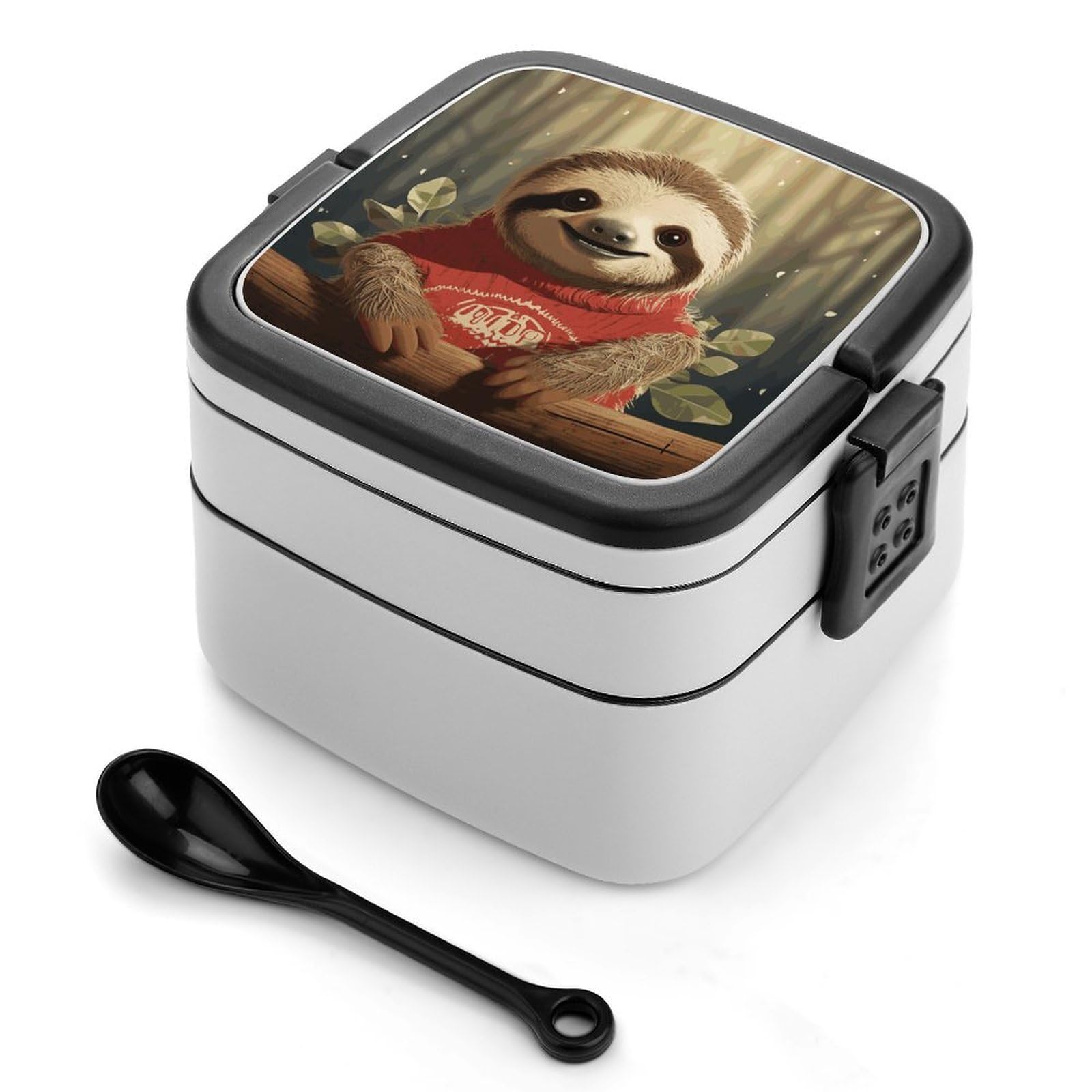 FekiLoot Cartoon Sloth Bento Box Adult Lunch Box Sealed Bento Lunch Boxes with Spoon Sturdy Double Layer Bento Boxes Snap-on Design Leak Proof Lunch Containers Ideal for Work