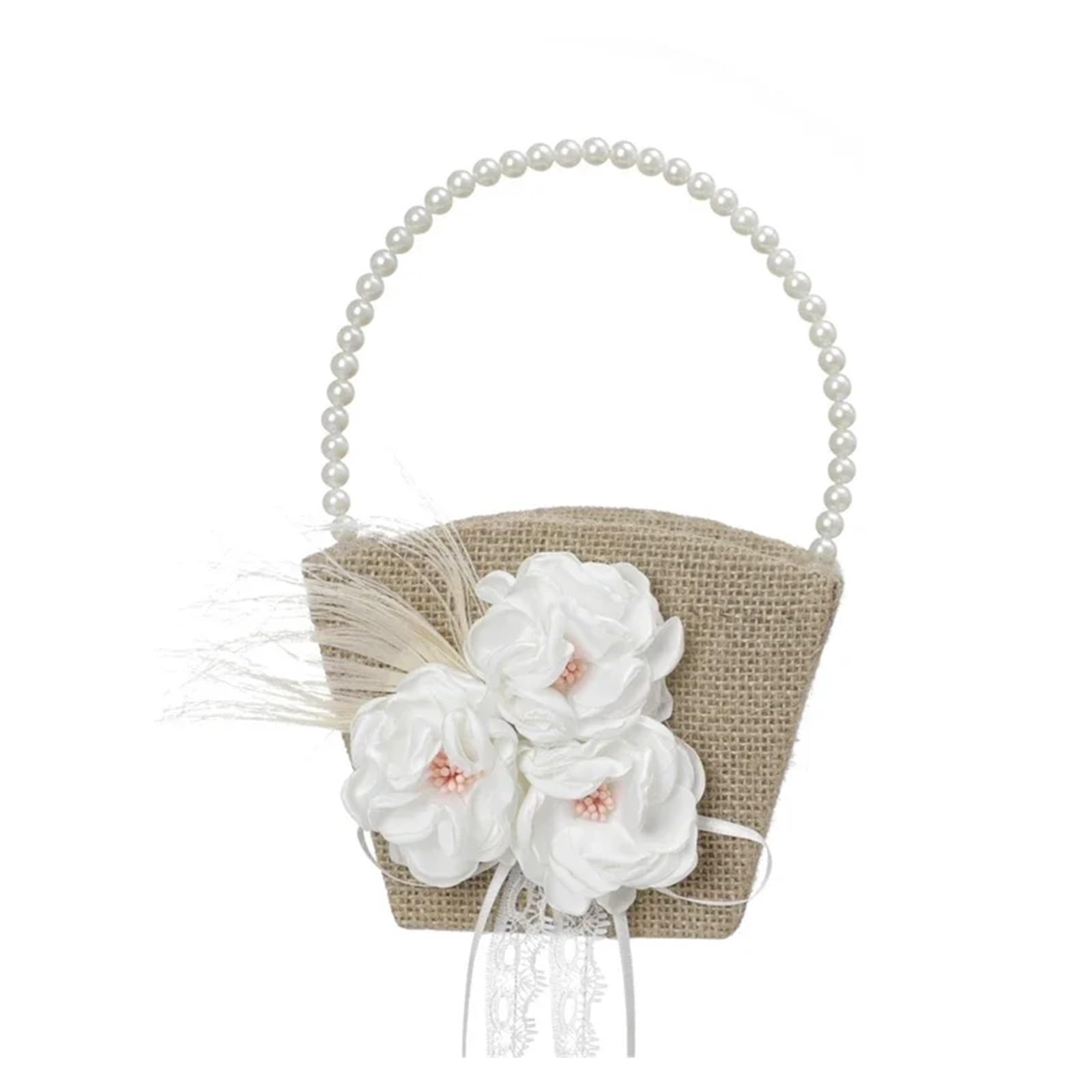 Hamper Basket Wedding Flower Girl Baskets Rustic Burlap Flower Basket With Faux Flowers Decor(Color 6)