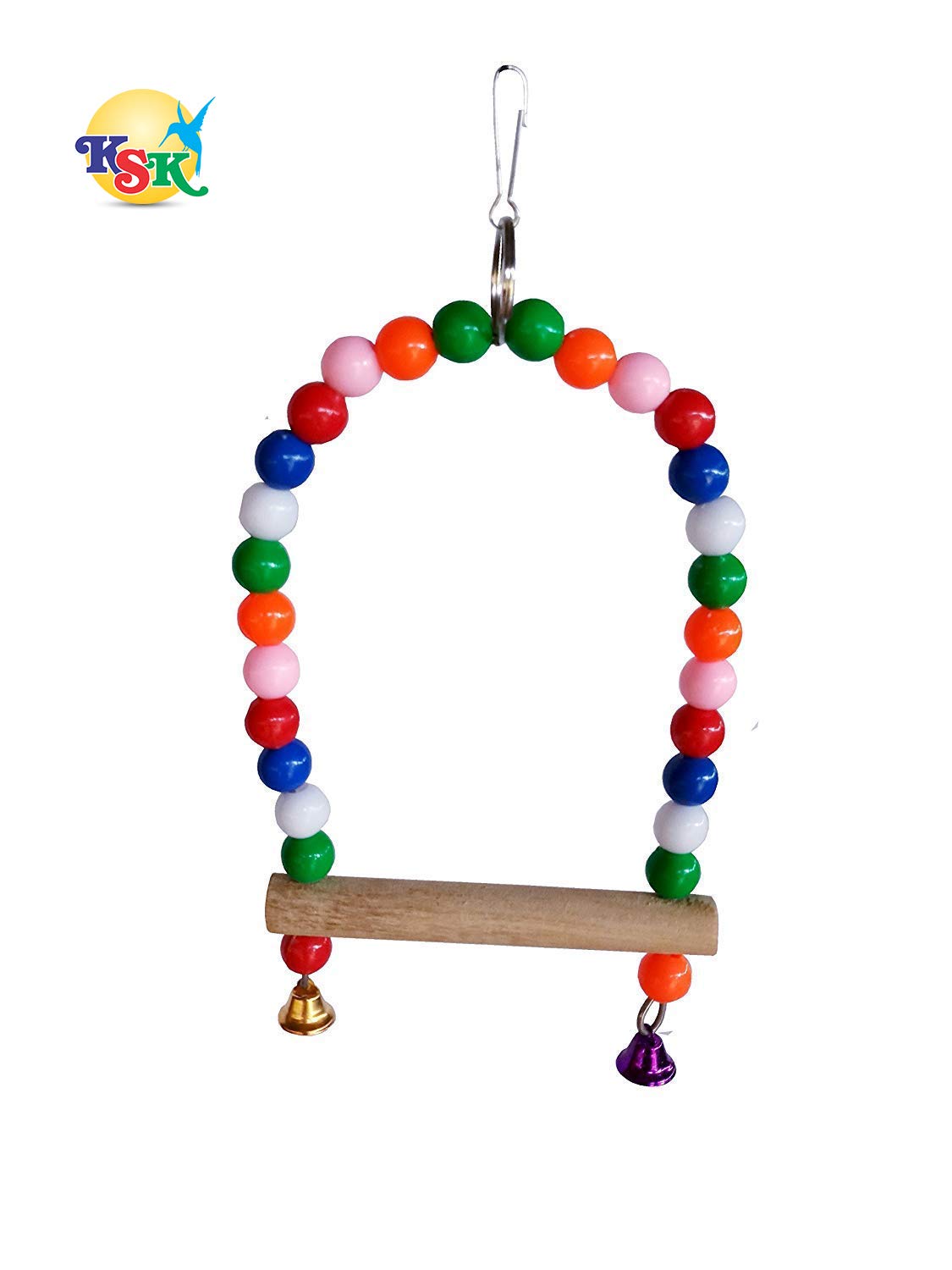 Sponsored Ad - Ksk Colourful Parrot Bird Swing Wooden Stands Bird Toys Parakeet Budgie Cockatiel (Medium)