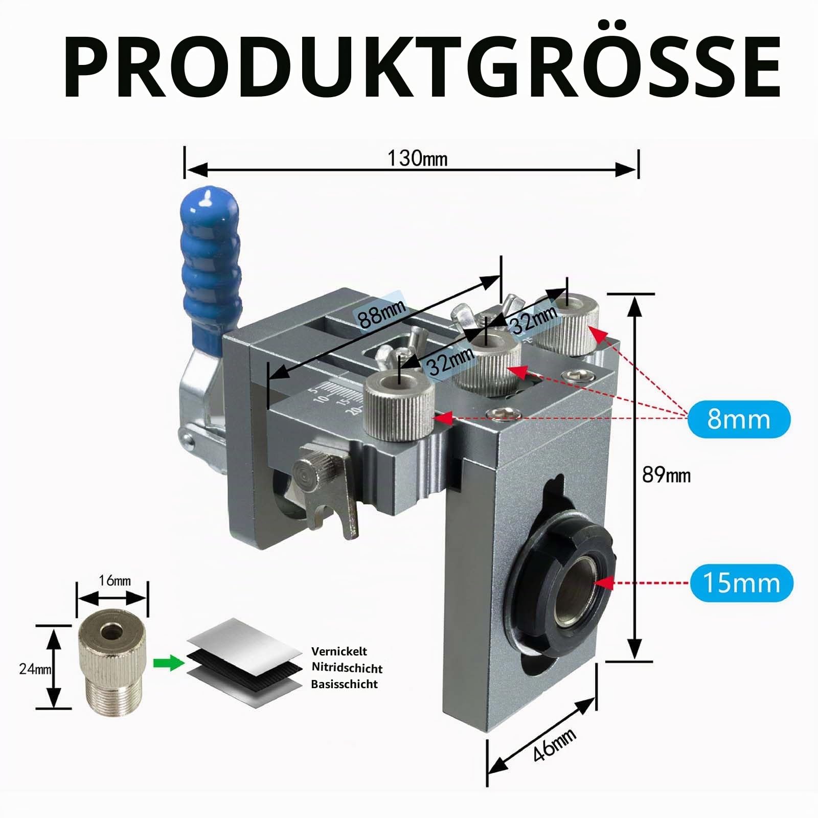 3-in-1 Pocket Hole Jig Kit, Dübellehre Bohrschablone Kit, Doweling Jig Bohrschablone Taschenloch-Bohrhilfe Holzdübel Holzbearbeitung Positionierer Locator Tool