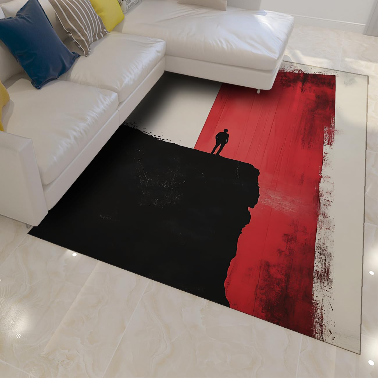 140 x 180 cm Dywan męski z krawędzią klifu czerwony czarny biały zmywalny