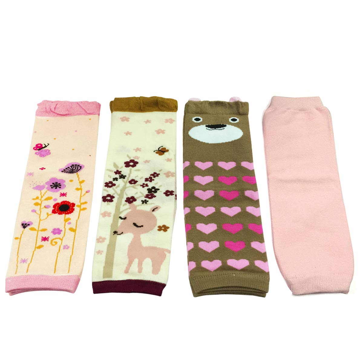 Wrapables® Colorful Baby Leg Warmers Set of 4, Flower, Deer, Bear, Solid Pink