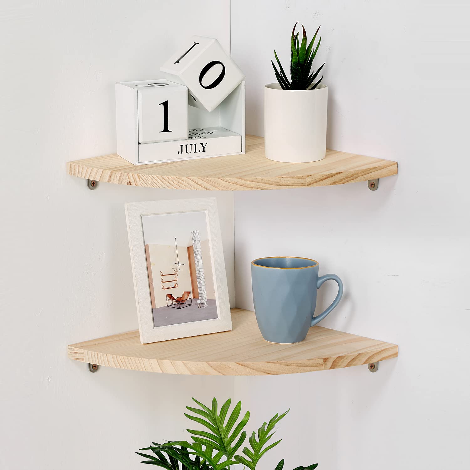 Buy Wood Corner Wall Shelves Set of 2, Solid Wood Corner Floating