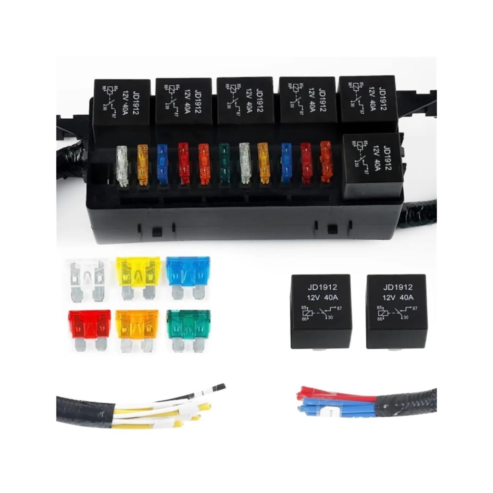 relé de Potencia Caja de fusibles y relés Vlot de 12 a 24 V, precableada, con 6 relés y Bloque de Caja de fusibles con relé ATC/ATO de 11 vías(JD2914 24V 5PIN)