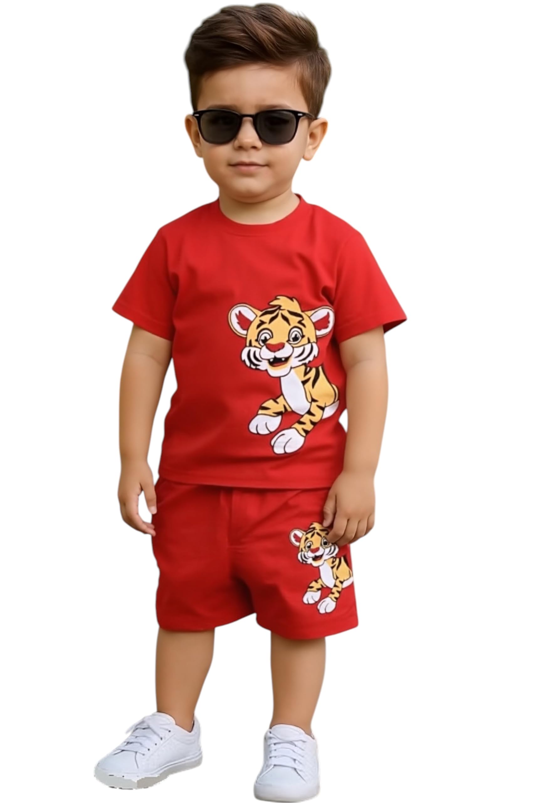 Baby Boy & Girls Cotton Tiger Printed Round Neck Half Sleeve T-Shirt Shorts – Comfortable & Stylish Summer Outfit-image-40