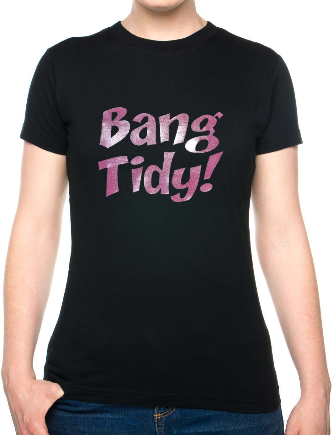 Keith Lemon~Celebrity Juice~ Bang Tidy Adult T-Shirt with Pink Glitter Unisex Medium Black