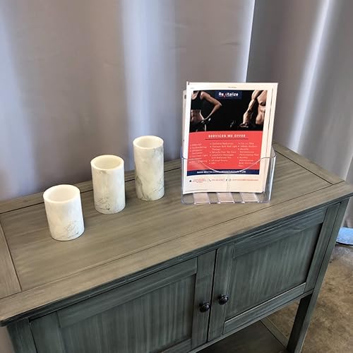 Miniatura 8 de Yarlung Paquete de 2 soportes acrílicos para folletos, 8.5 x 11 pulgadas, soporte de exhibición transparente para escritorio o pared, organizador de