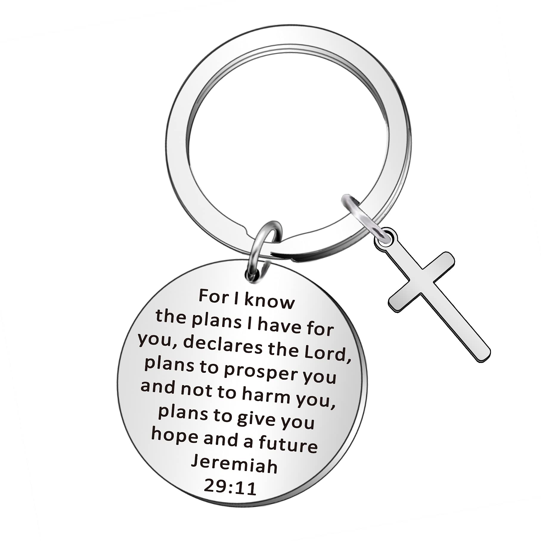 Wtopp Girls Silver Christian Cross Keyring Holy Bible Keyring Inspirational Bible Verse Gifts Religious Gifts-Jeremiah 29：11