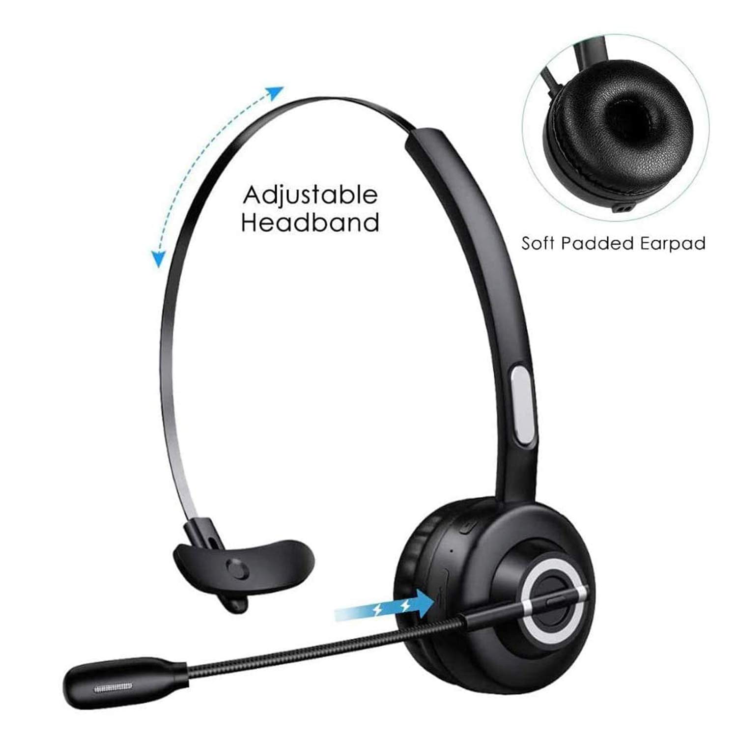 Auricolare Bluetooth per ufficio con microfono,Cuffie Bluetooth senza fili,Cuffie Bluetooth Trucker con cancellazione del rumore, auricolare vivavoce con dock di ricarica per call center, casa,PC