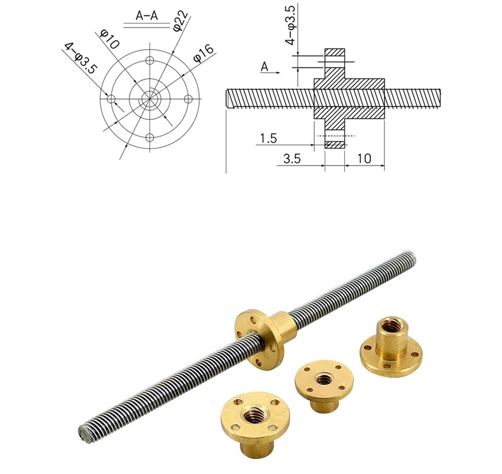 4 Piezas De Tuerca T8 De Latón, De Para Impresora 3D, Tornillo De Avance De Varilla Roscada De 8 Mm Hugo Tuerca Tornillo Laton 2mm