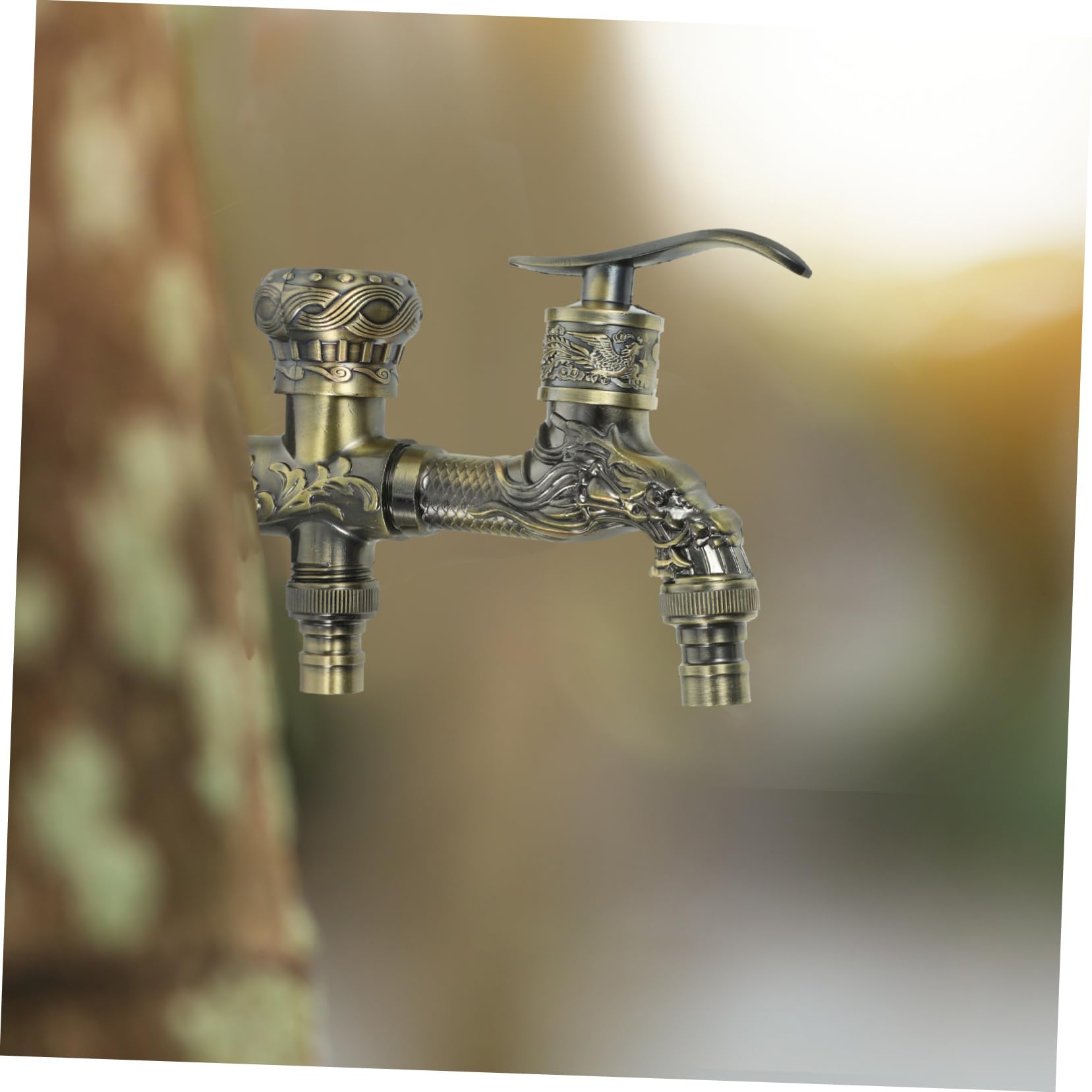 Rubinetto Doppio Giardino in Lega di Zinco 2 Uscite Design Antico e Vintage per Pulizia, Apertura e Chiusura Facile per Lavaggio e Lavabo