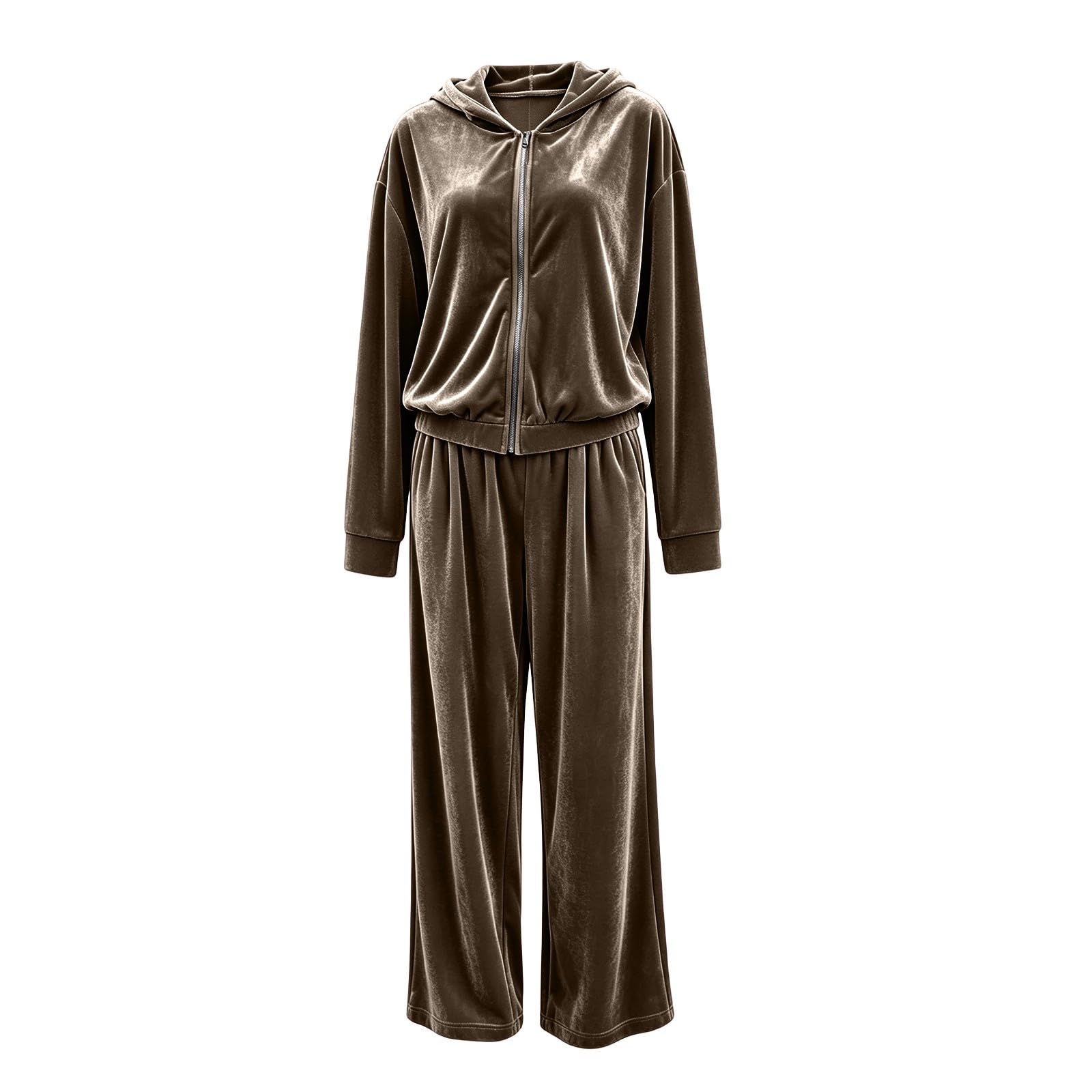 Tuta da jogging da donna, elegante, in velluto | Tuta in velluto per il tempo libero con cerniera, giacca casual con cappuccio e gamba larga, pantaloni da jogging, due pezzi