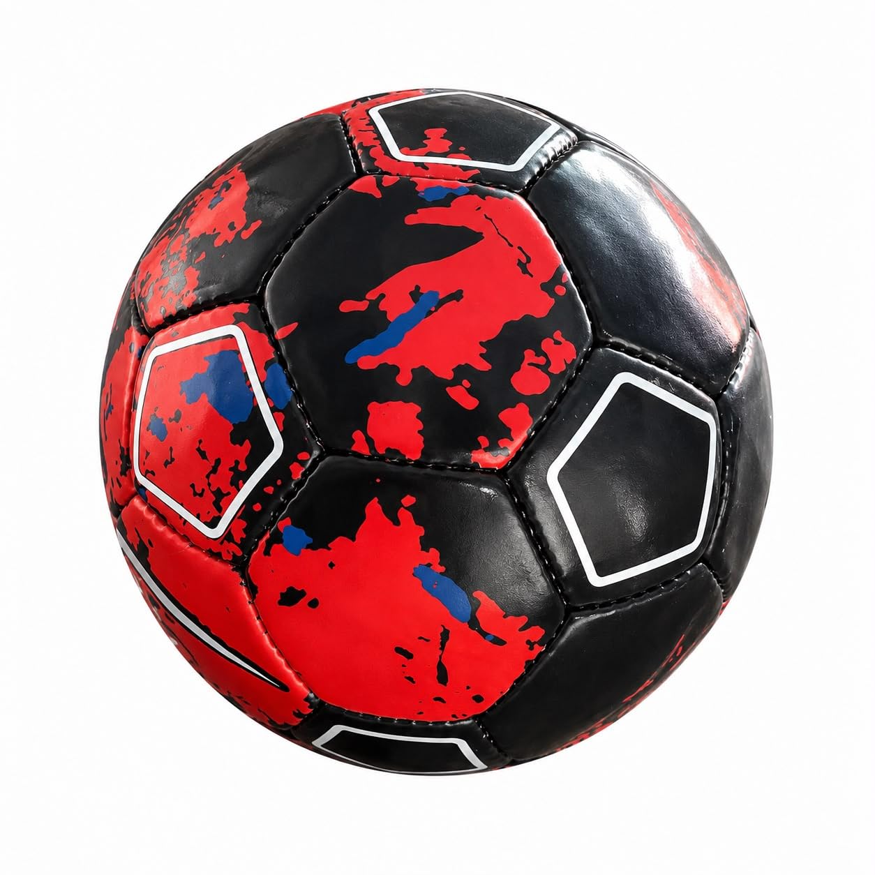 soccer football ball, size 5, black and red splatter design | camo splatter pattern, training & match play, pvc outer cover, bold colour design, all age groups