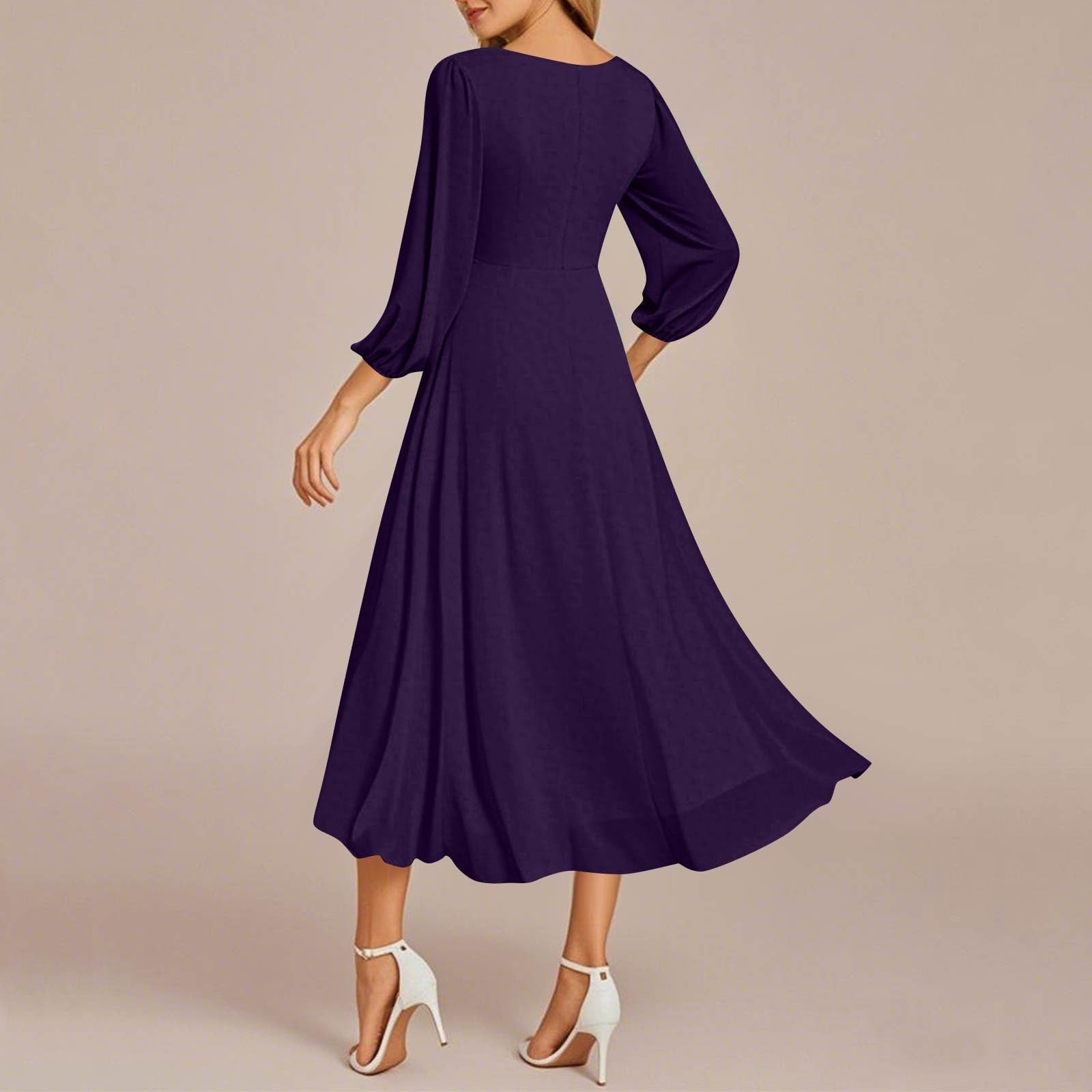 Chiffonkleid Damen Vorne Kurz Hinten Lang Kleid Hochzeitsgast Abendkleider Elegant Für Hochzeit A Linie Cocktailkleid Frauen Mit Ärmeln Wickelkleid V Ausschnitt Ballkleid Schwingen Partykleid