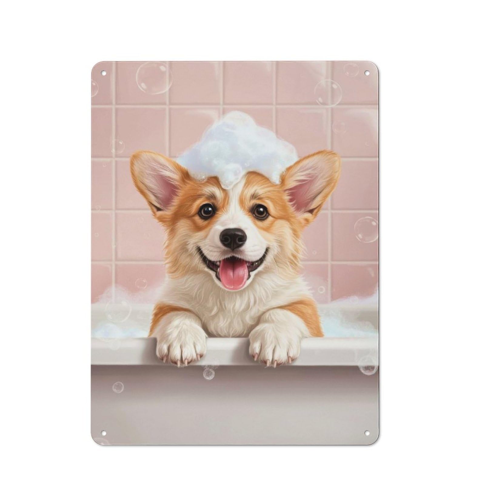 Junmoney Style-5 Corgi Puppy Bath Time Rustic Metal Sign 40X30cm For Garden Room Or Summerhouse, For Summerhouse Decorators