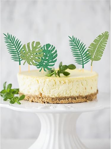 Miniatura 4 de 24 adornos tropicales con purpurina para cupcakes, hojas de palmera tropicales, decoraciones de Aloha para verano, temática hawaiana, baby shower,