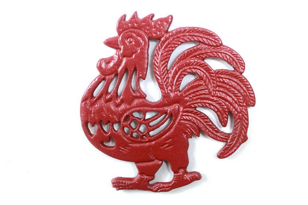 Rustic Red Cast Iron Rooster Shaped Trivet 8" - Decorative Cast Iron - Rooster