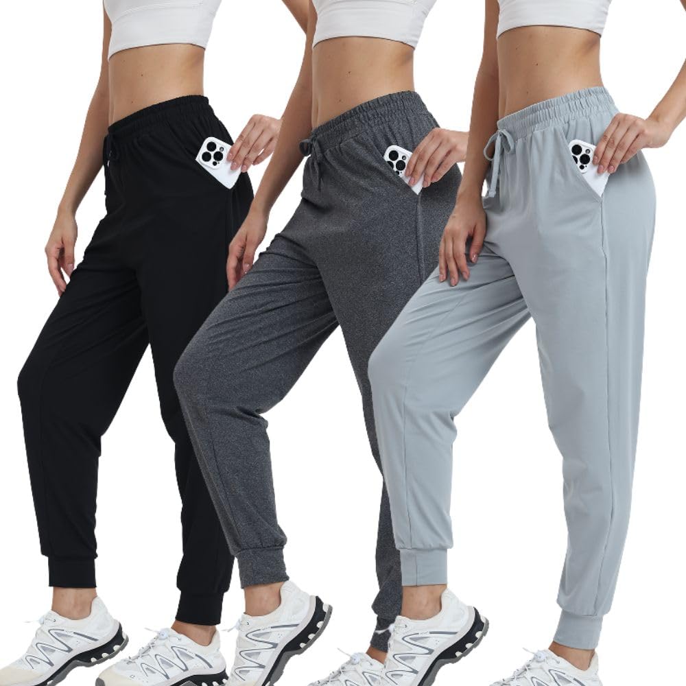 – 3-Pack Sweatpants Jogging Pants Women Long Training Pants Fitness High Waist Sports Yoga Leisure Leisure Pants with Pockets