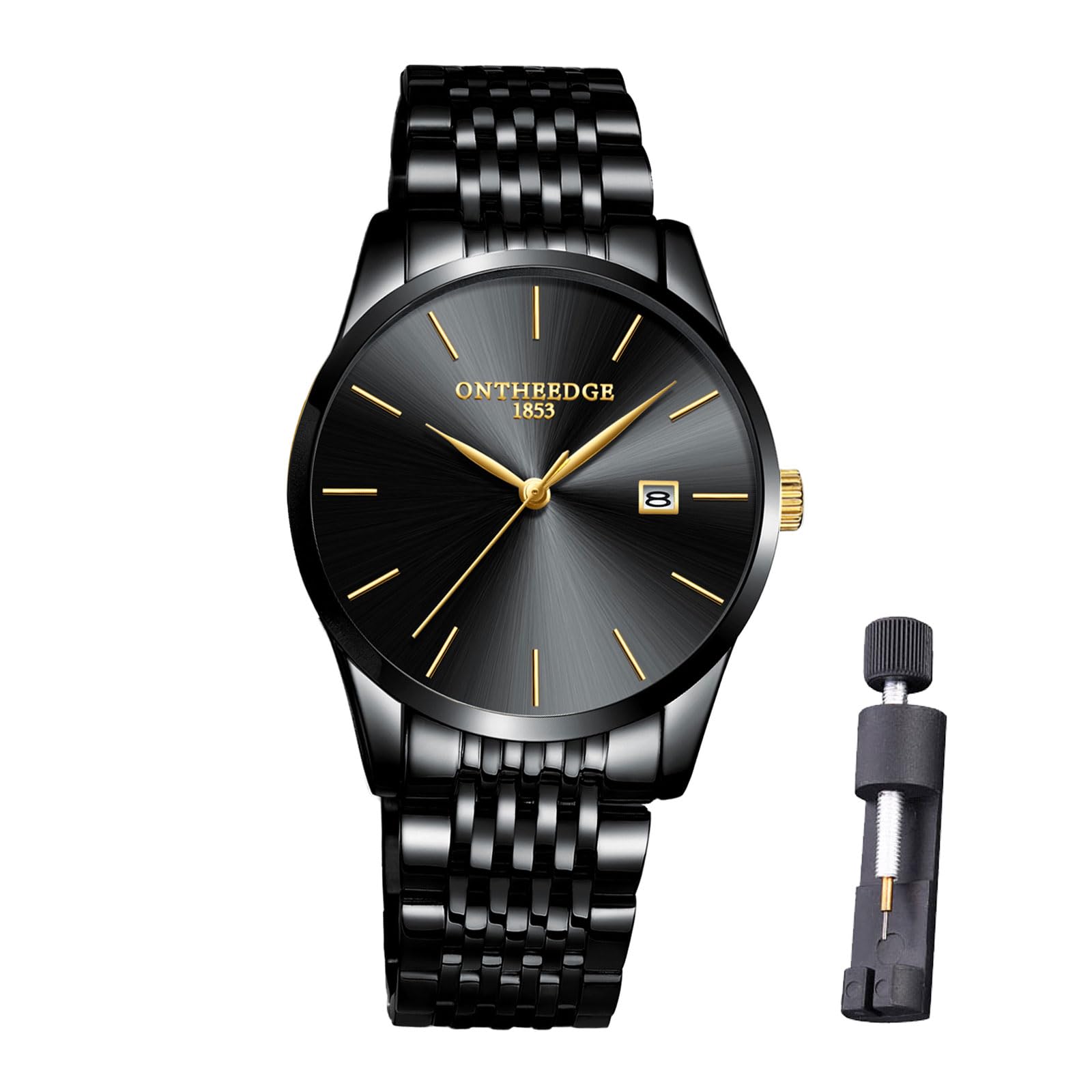 Herrenuhr aus Edelstahl, 40-mm-Zifferblatt, analoges Quarzwerk | 9-mm-extraflache Herren Armbanduhr mit Kalender, wasserdicht bis 3 ATM, eleganter Vintage-Stil in Blau, Silber und Schwarz