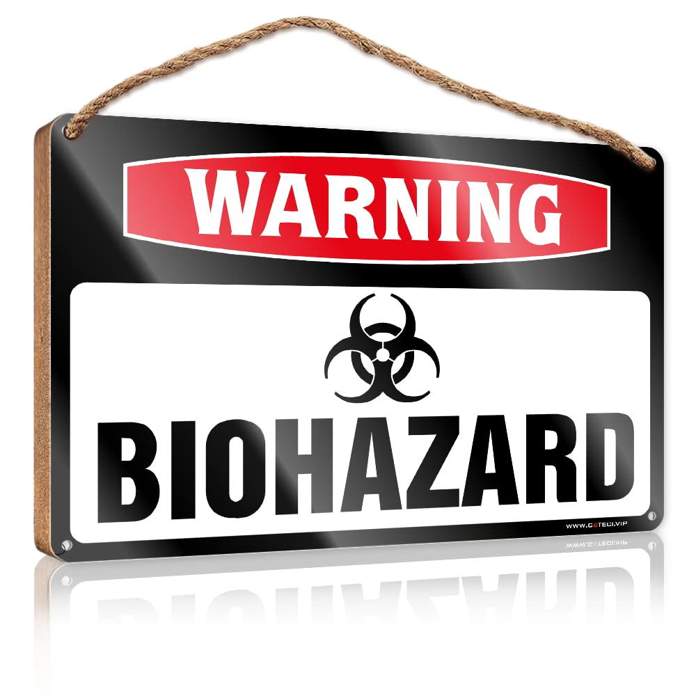 HELIOFORGE Wooden Plaques For Crafts Warning Biohazard Wooden Sign(23X35CM)