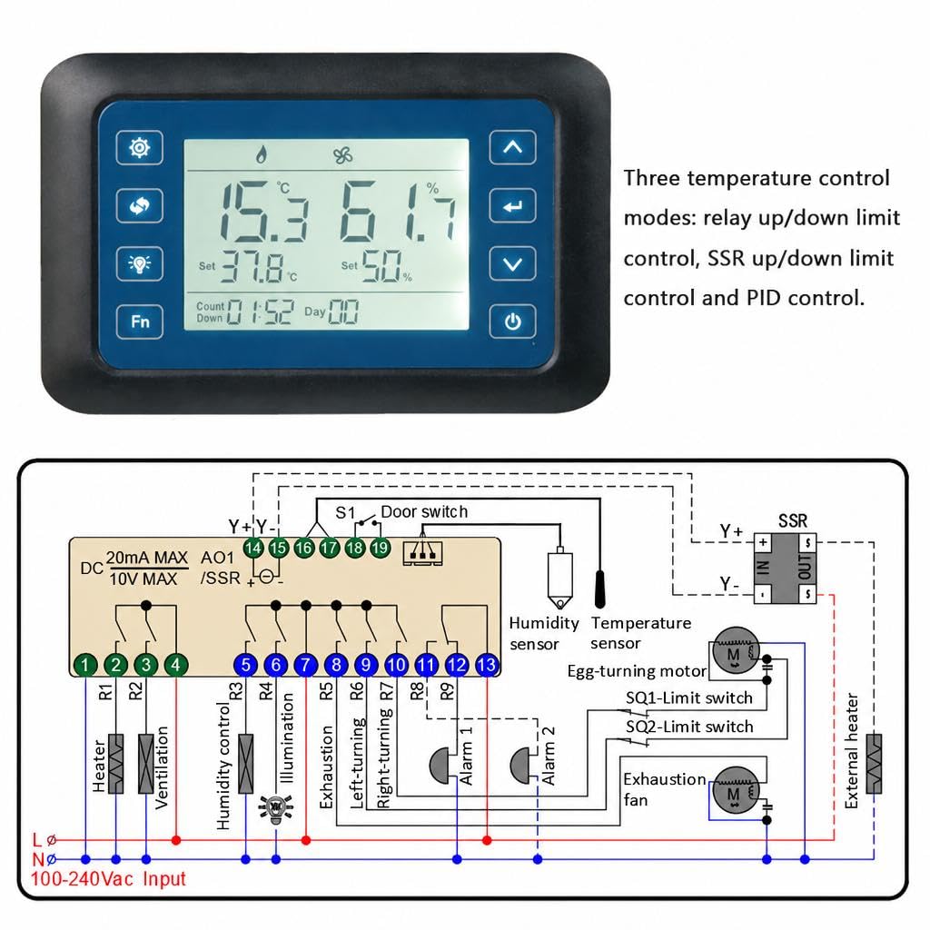 Controlador de temperatura de incubación con control de humedad de conexión PID y SSR, salida precisa para incubadoras de huevos
