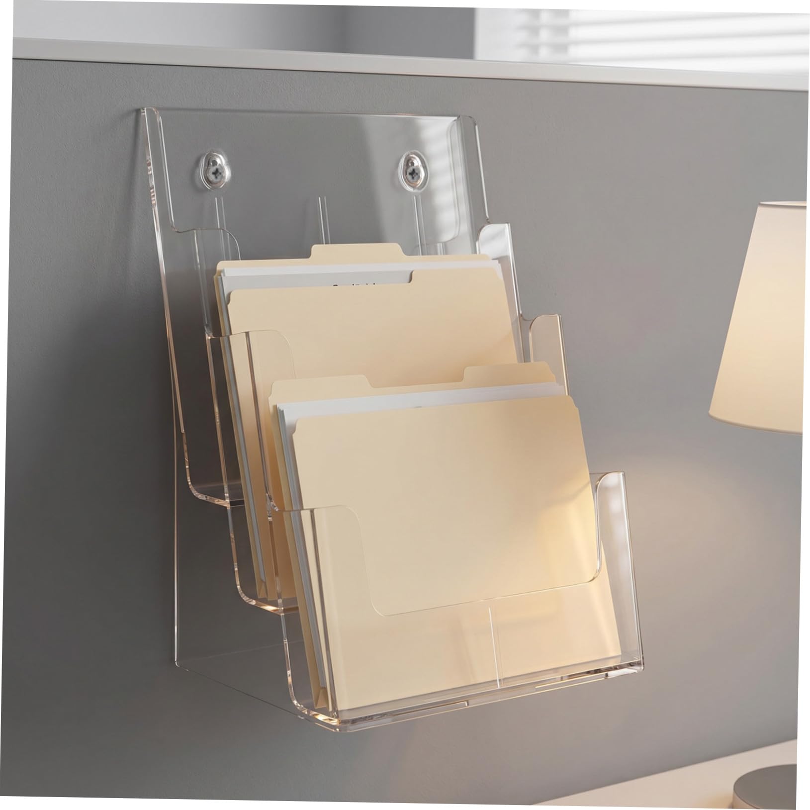 KICHOUSE Organizer a 3 Livelli in Acrilico Trasparente da Scrivania per Archiviazione Documenti e Raccoglitore per Riviste per Workspace Desktop
