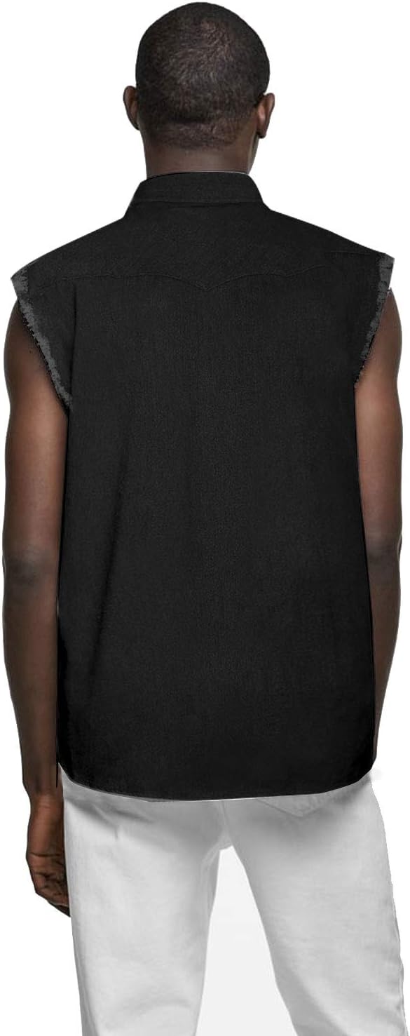 NUTEXROL Men's Sleeveless Denim/Cotton Shirt Biker Vest 2 Front Pockets - Image 3