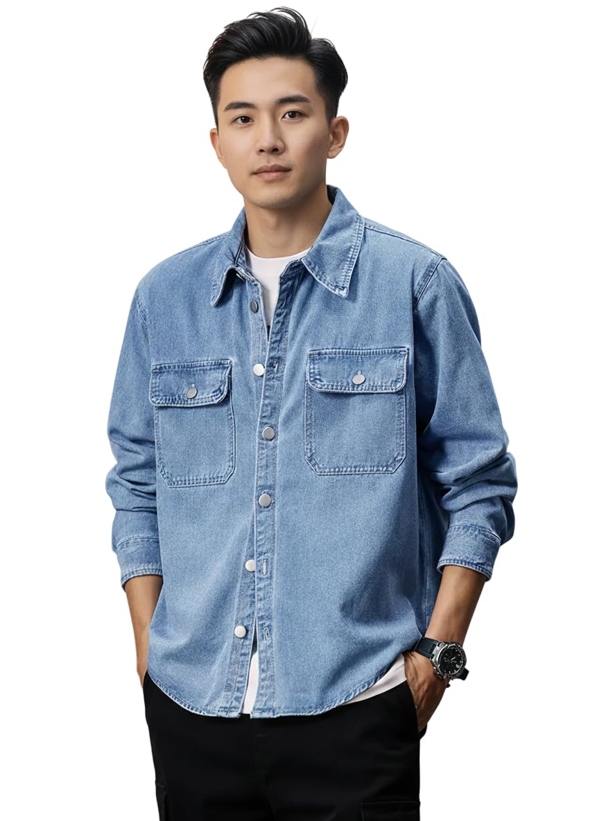 greciilooks Men's Full Sleeve Regular Fit Casual Denim Shirt | Cotton Shirts for Man-picture-16
