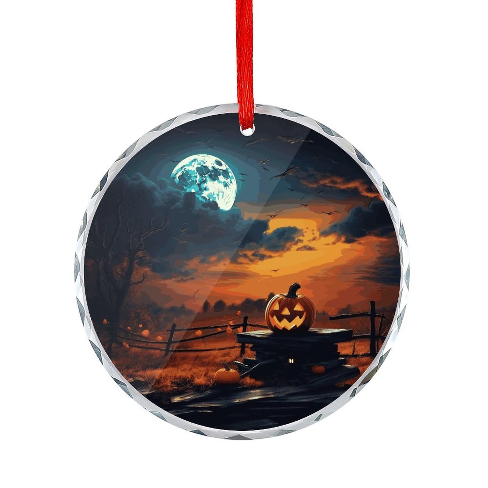Btcowzrv Style Halloween Night Sky Round Ornament Hanging Pendant Decor