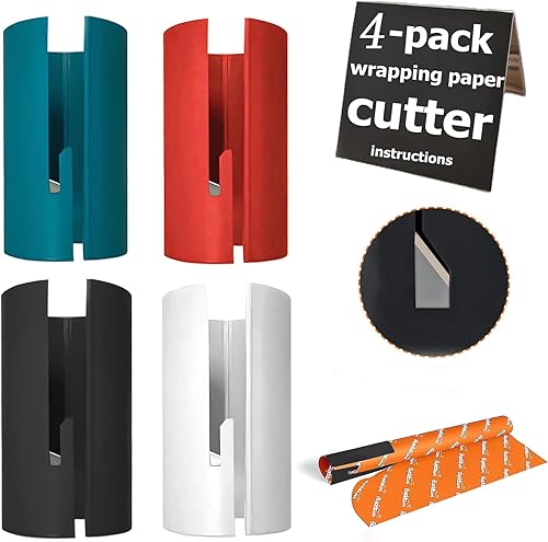 4 paquetes de cortadores de papel de regalo de Navidad, cortador de rollo de papel kraft, máquina de corte creativa de rollo de papel navideño, tubo