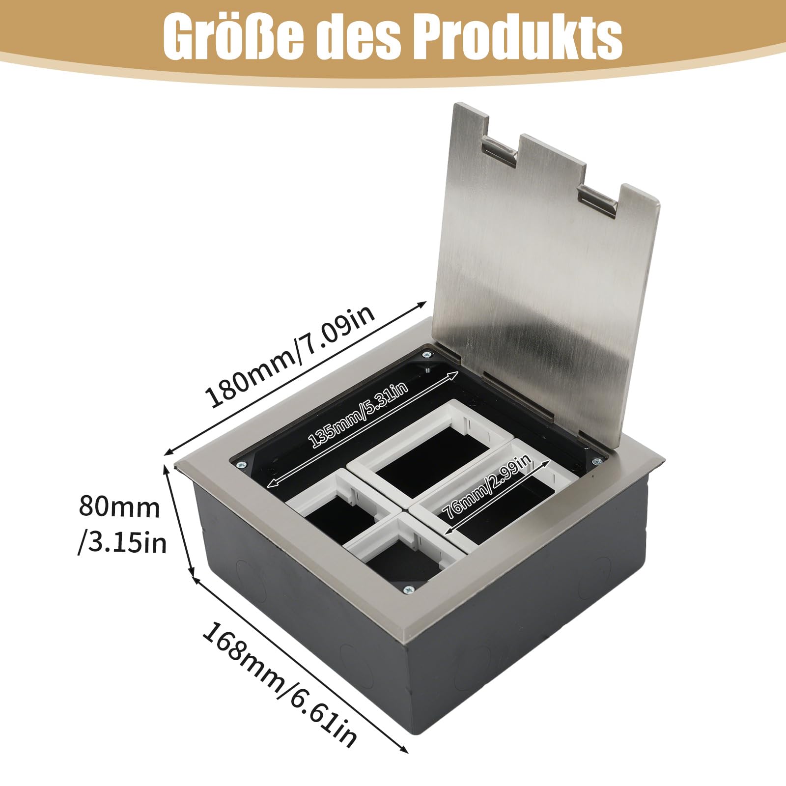 Prise de sol en acier inoxydable pour réservoir de sol, prise encastrable, boîte de prise encastrée au sol, inserts optionnels à monter soi-même, 2/4/6 compartiments, prises au niveau du sol (4