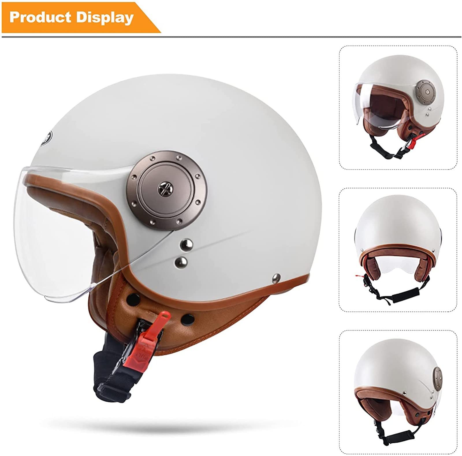 3/4 Motorcycle Jet Style Half Helmet Open Helmet ECE Approved For Adult Men Women Moped Scooter Crash Helmets With Double Sun Visor Helmet G,XXL=60~61CM - View #9