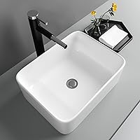 Vista 14 de Lavabo de baño negro de 16 x 12 pulgadas, lavabo de apoyo rectangular para baños, de cerámica, sobre mostrador, lavabo rectangular de baño, lavabo