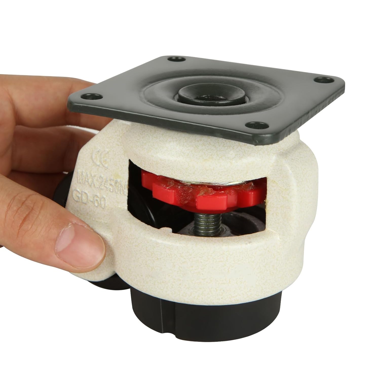 Acrux7 Leveling Casters Set of 4 Heavy Duty 2200 Lbs Capacity Adjustable Retractable Caster with Rubber Leveling Feet, Swivel Industrial Plate Caster Wheel for Workbench, Machine, Equipment (GD-60F)