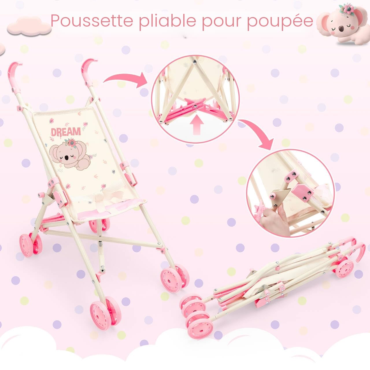 deAO Kit 5 en 1 Accessoire Poupée Pliable Et Transportable avec Poupée 37cm