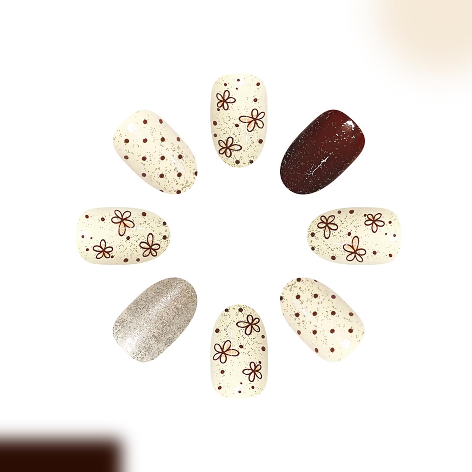 Fall Brown Press On Nails Short Almond Fake Nails With Polka Dot Designs