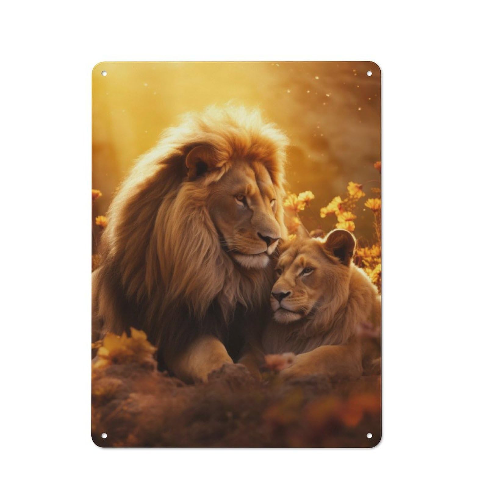 Junmoney Lion Lioness Romantic Love Retro Metal Wall Sign 40X30cm With For Pub Or Café, A Housewarming Gift For Hospitality Wall Decor Collectors