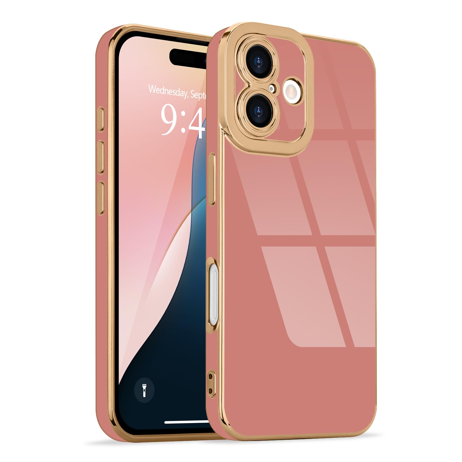 Lafunda Designed for iPhone 16 Case Cute, Luxury Plating for Women Girls Elegant Gold Edge Soft TPU Bumper Cover with Camera Protection Shockproof