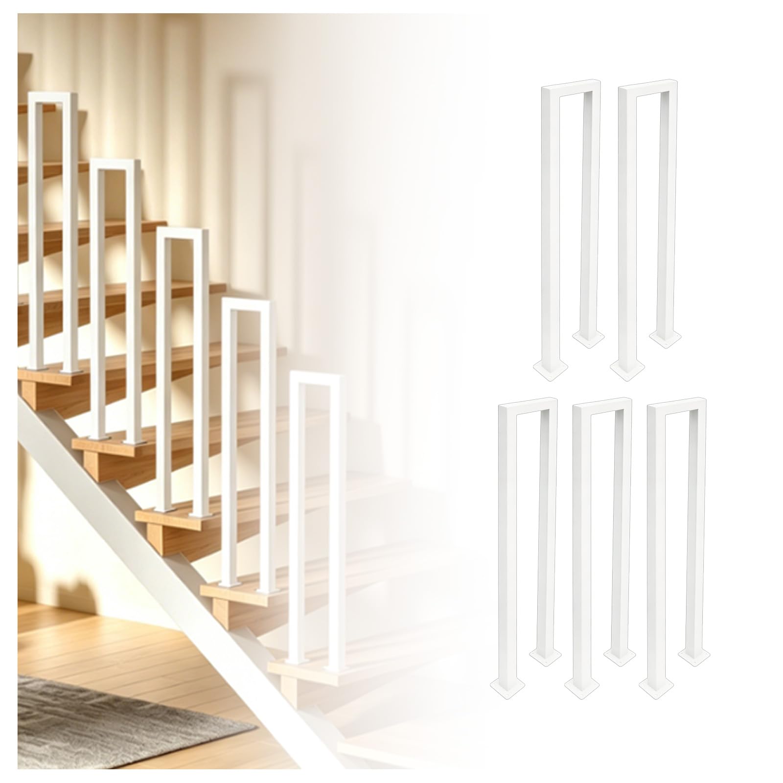 Stair Railing Indoor, Loft Decorative Handrail Stairs, Railing Indoor and Outdoor, for Stairs, Garden, House Entrance, Backyard, Balcony, 45cm, White×5