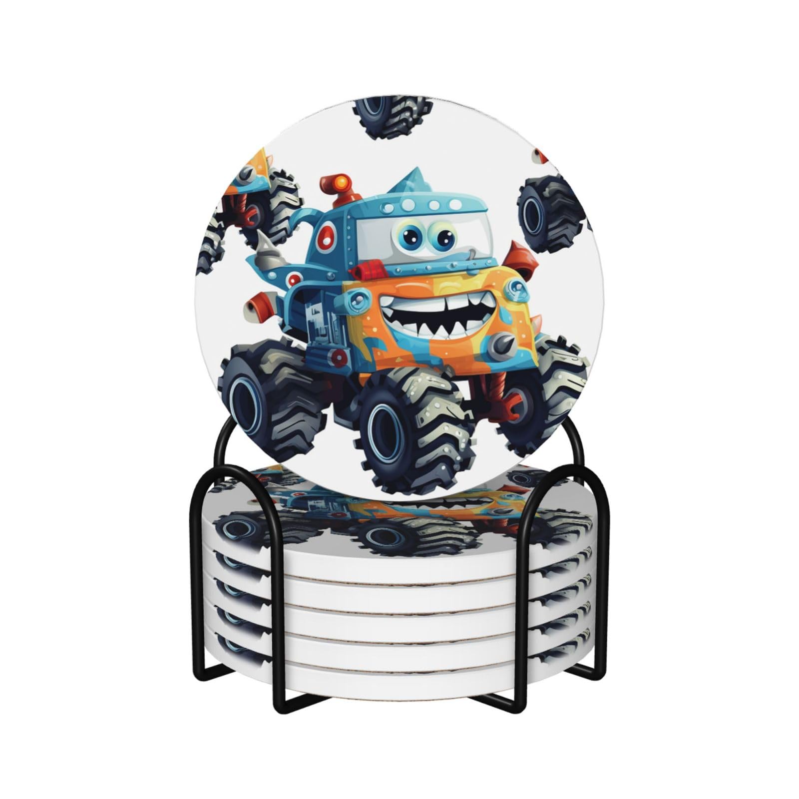 Dessous de verre céramique moderne rond antidérapant motif camion monstre x6