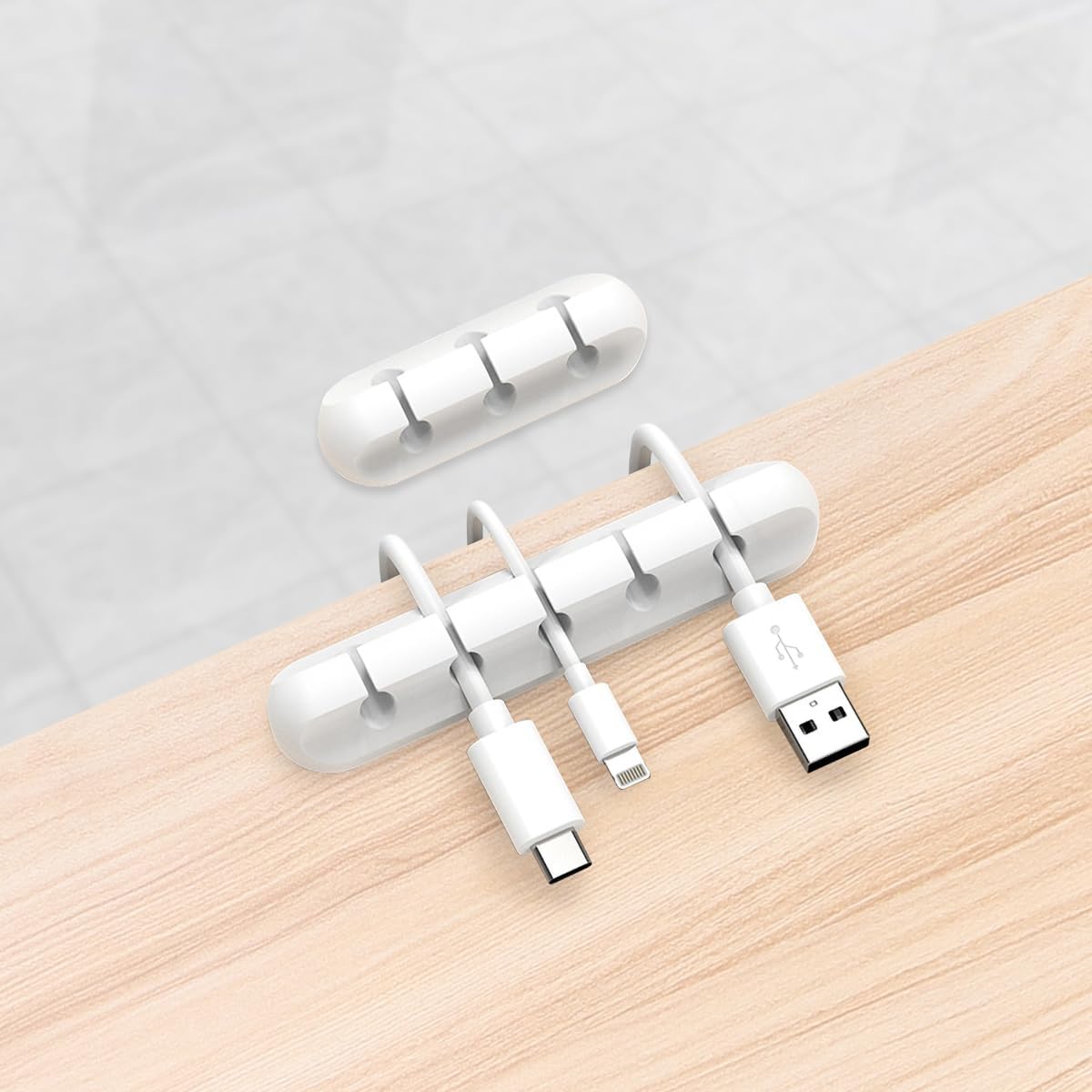 Cable Holder Clips, 2 Pcs Cable Management Cord Organizer Clips Self Adhesive for Desktop USB Charging Cable Nightstand Power Cord Mouse Cable Wire PC Office Home(5, 3 White)