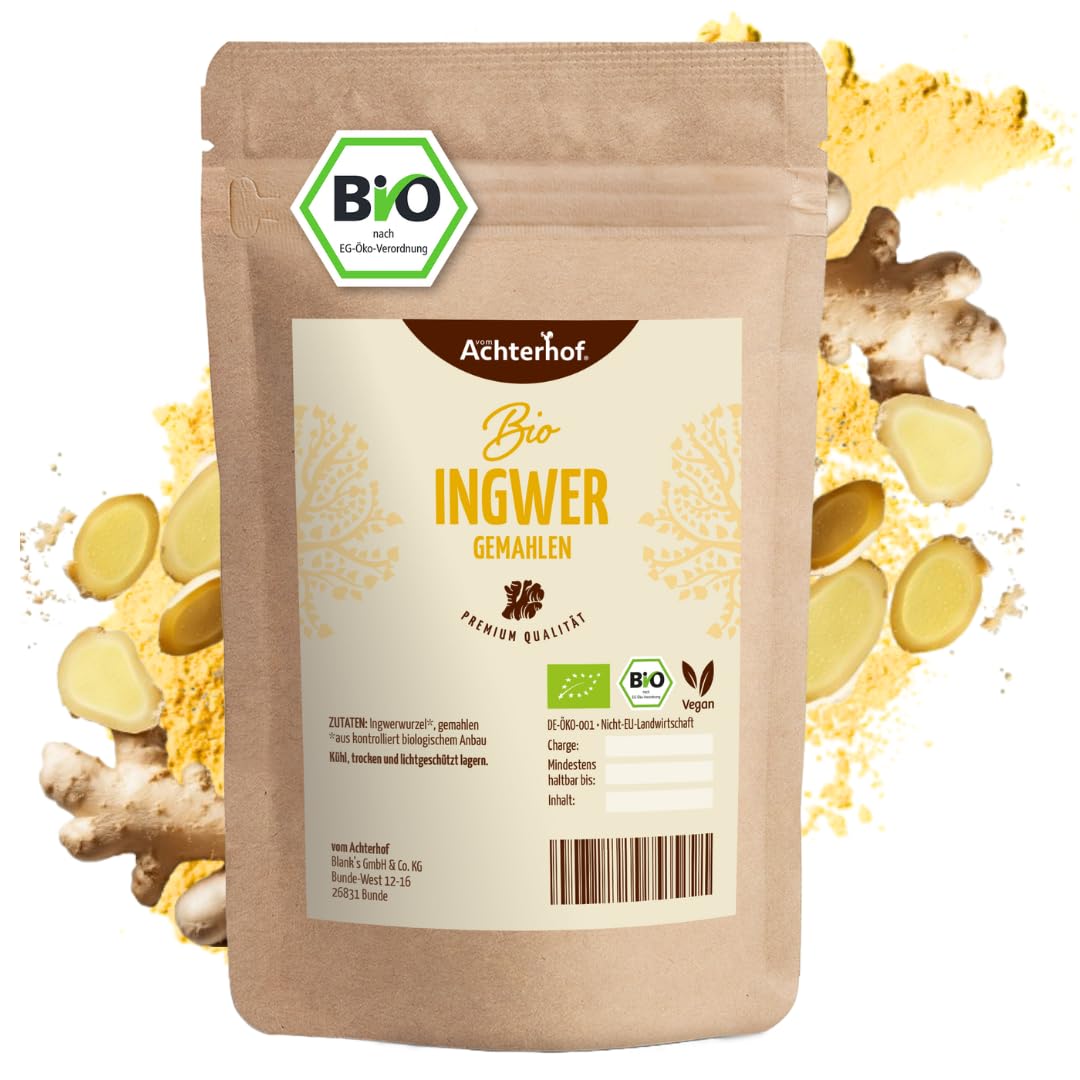 Bio Ingwerpulver (1kg) | Ingwer gemahlen | Ingwerwurzel gemahlen perfekt fuer Ingwertee Ingwertinktur Ingwerwasser oder zum Kochen