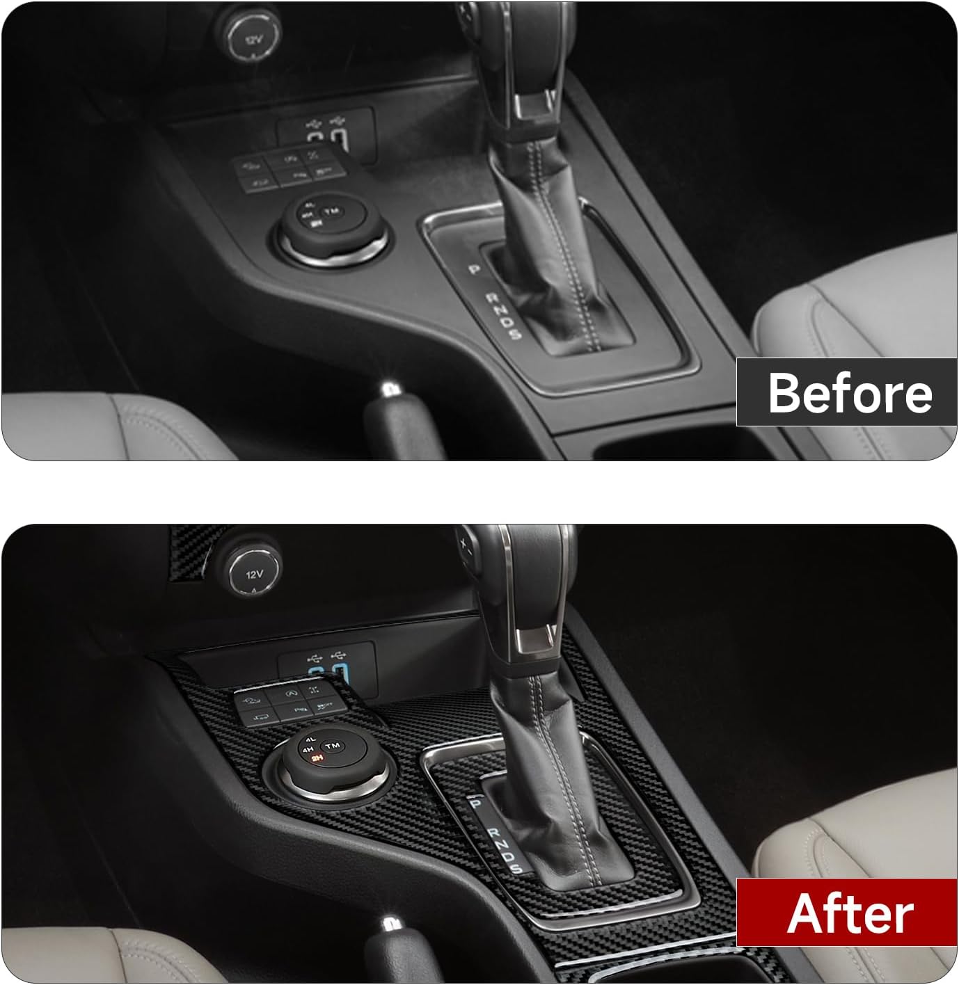 Car Sticker Carbon Fiber Gear Shift Control Panel Decal Interior Trim Cover for Ford Ranger XLT Lariat XL 2019 2020 2021 2022 2023 Accessories (Style B)