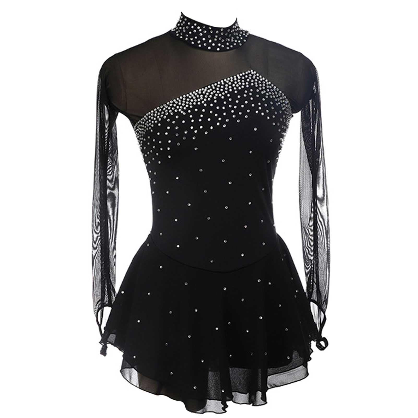 Robe de Patinage Artistique, Fille Femme Strass Justaucorps de Danse Gymnastique à Manche Longue, Robe Compétition De Patinage sur Glace