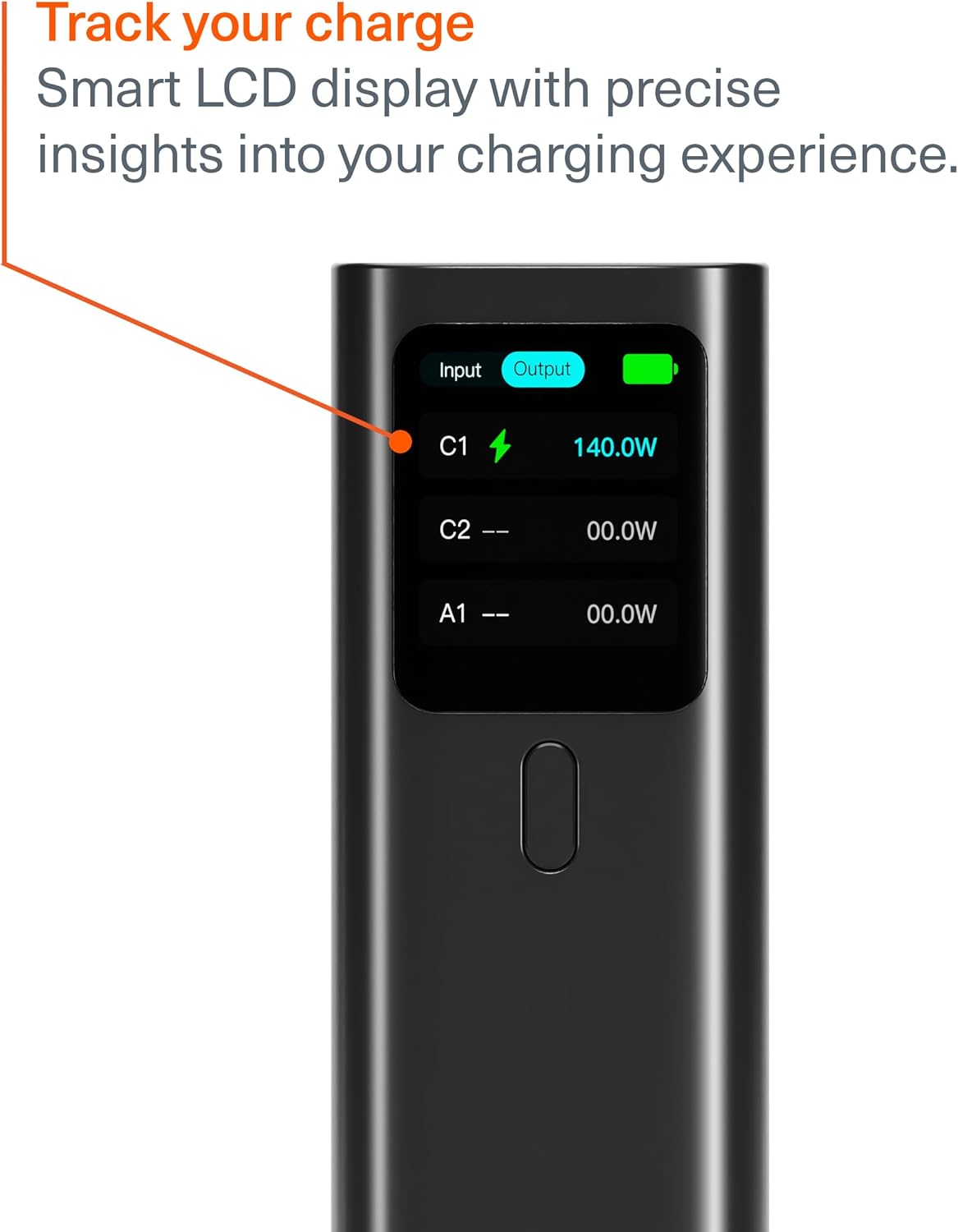 Cygnett HighPWR Power Bank digital display showing 140W output